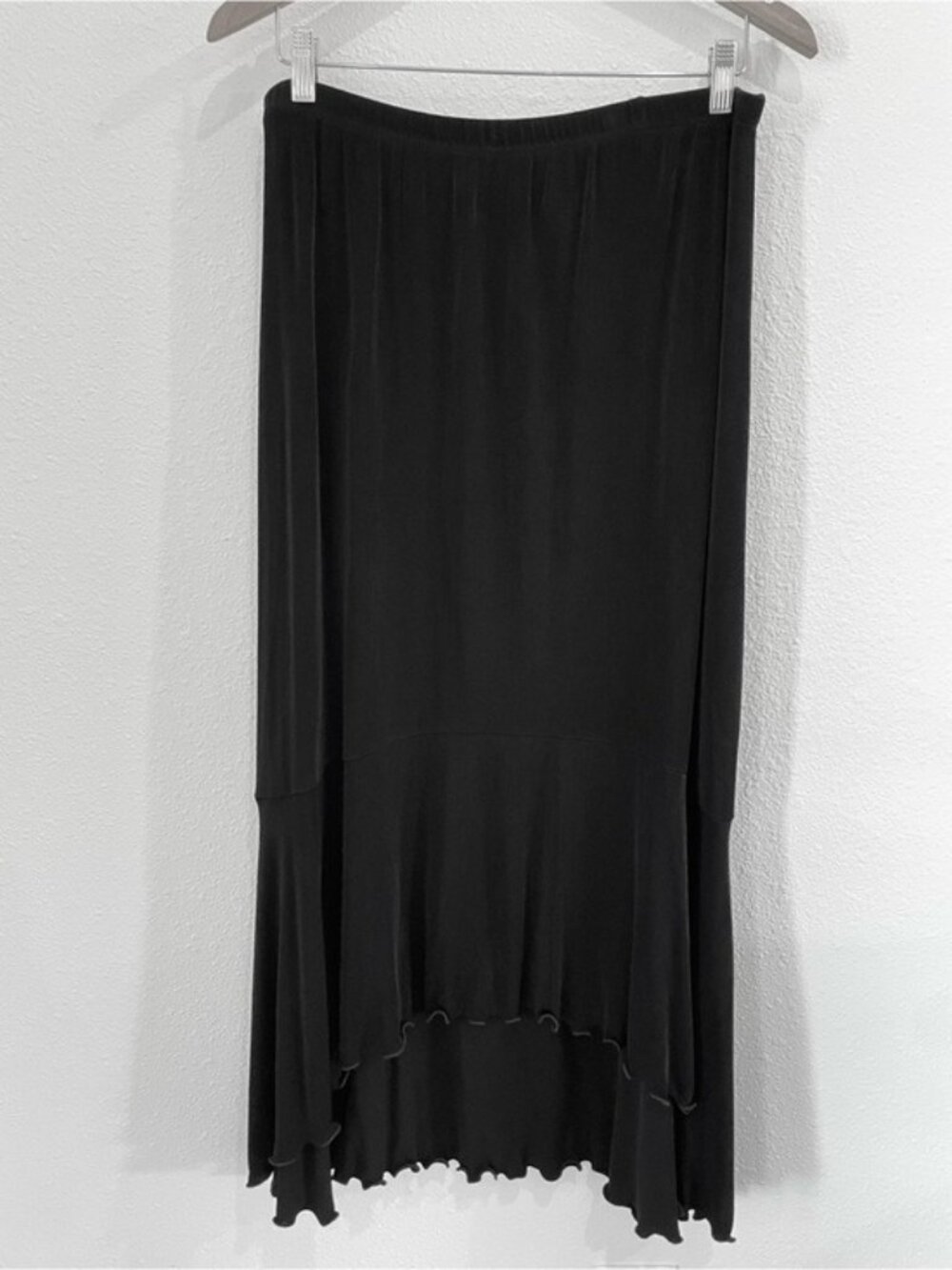 Vintage Black Asymmetrical Hem Maxi Skirt Whimsigoth Fairy Stretch